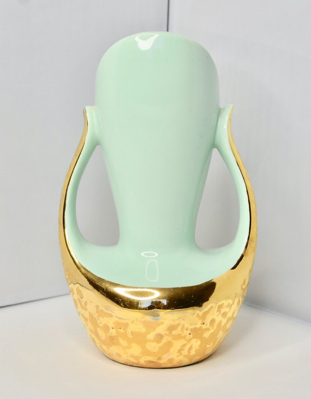 MCM Art Deco Encrusted Weeping 24k Gold Plated Ceramic Urn Vase